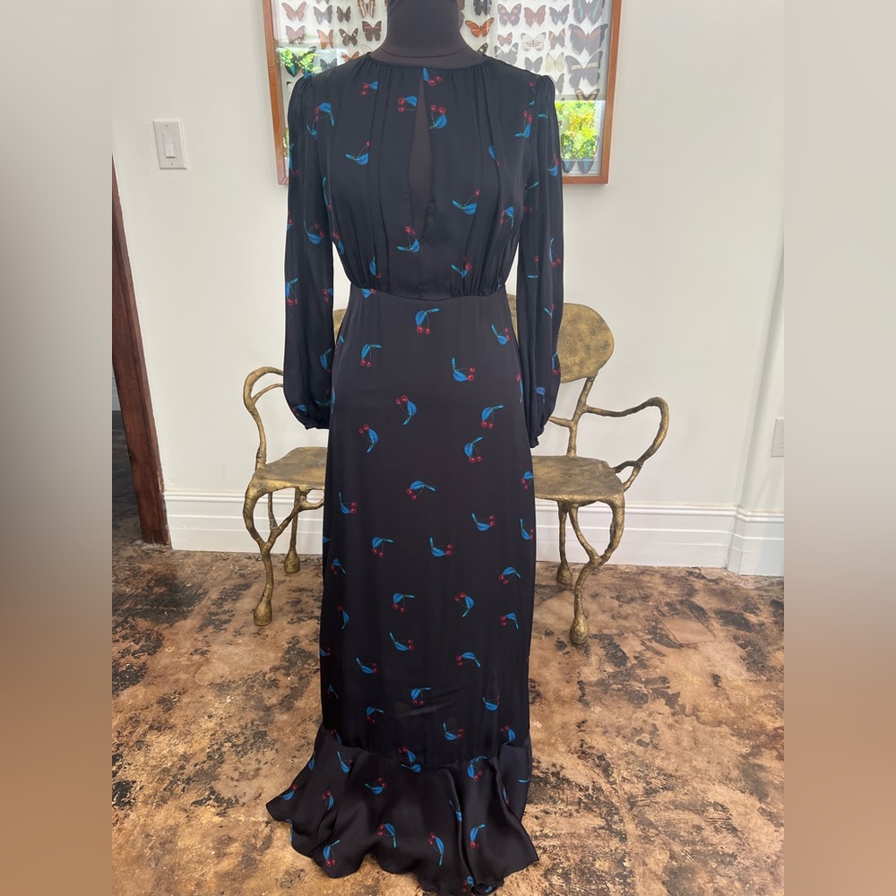 Cynthia Rowley Long Sleeve Cherry Printed Maxi Dress